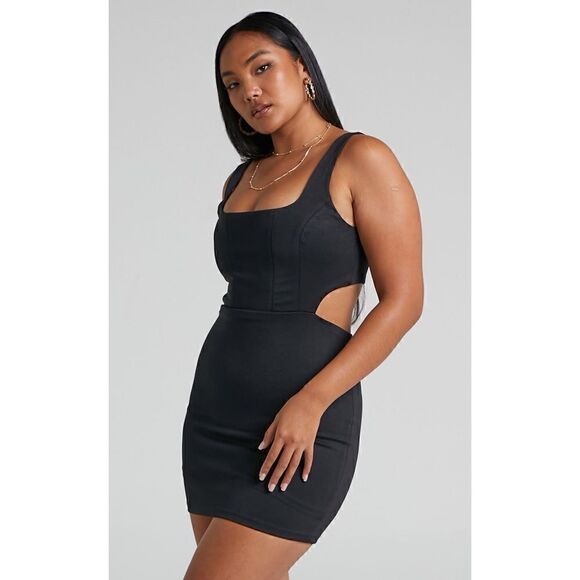 NWT SHOWPO ITZEL CORSET BODICE SIDE CUTOUT MINI DRESS IN BLACK - Picture 3 of 16